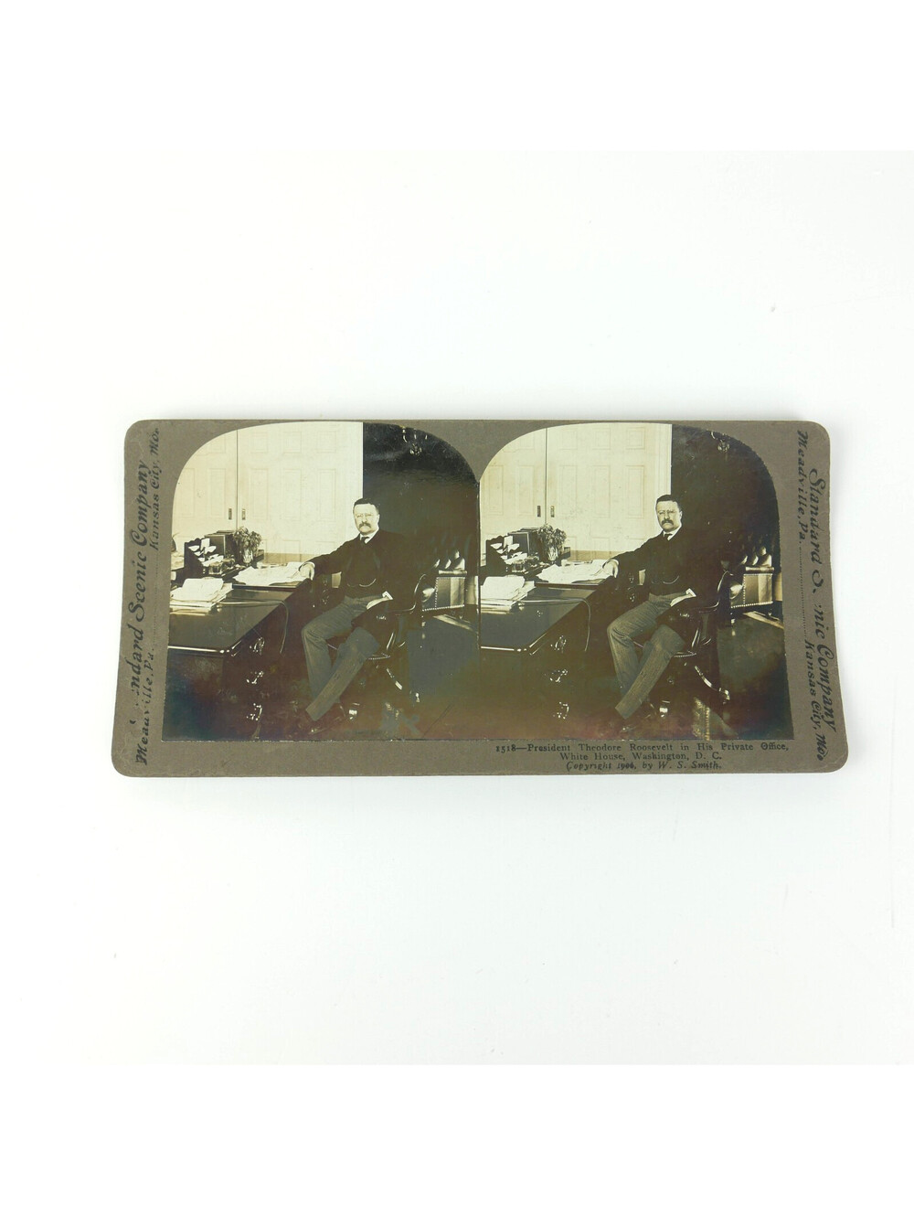 1906 Theodore Teddy Roosevelt White House Stereoview Photo Antique Card WS Smith